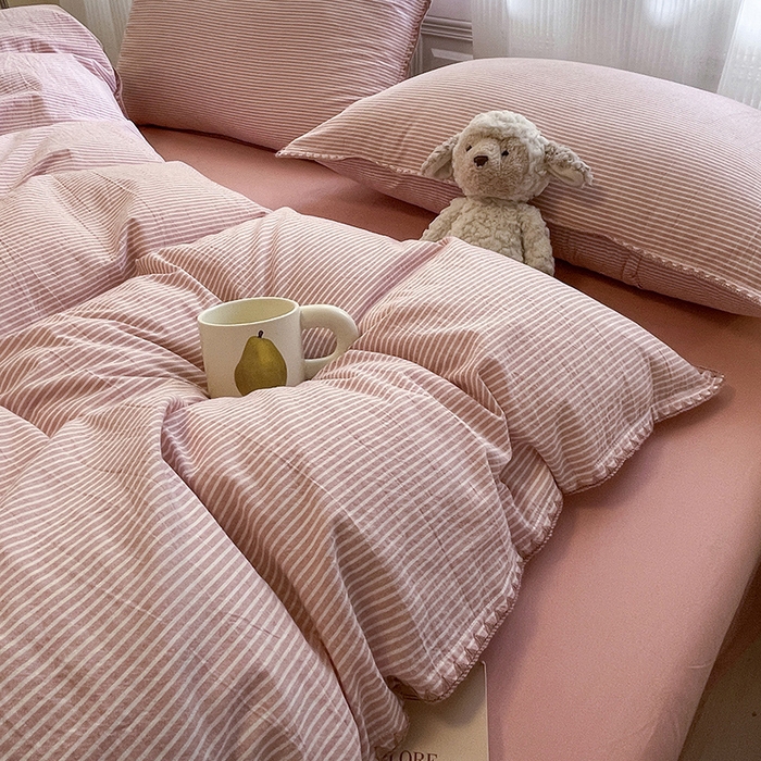 91家纺网 家纺一手货源 找家纺 蓝邻家纺 2025年新款全棉水洗棉贝壳边四件套系列 佐伊粉