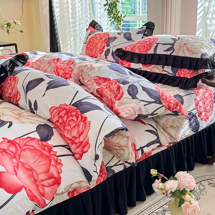 91家纺网 家纺一手货源 找家纺 金盛皇朝家纺 2025新款法式赫本风大花卉床盖四件套 花开富贵