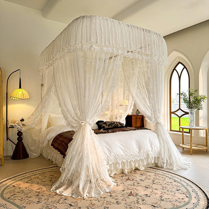 91家纺网 家纺一手货源 找家纺 都市缘蚊帐  2025新款303法式提花蕾丝蚊帐 303薇尔庄园-奶油白