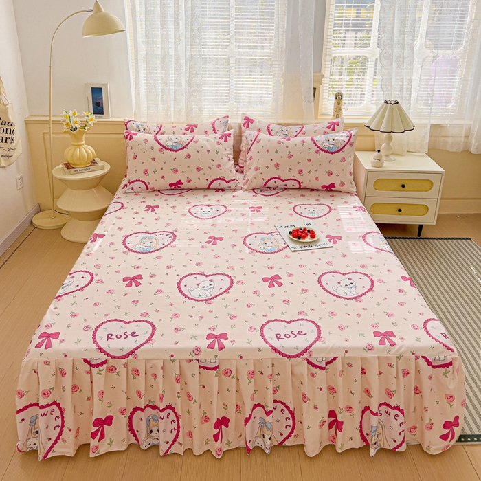 91家纺网 家纺一手货源 找家纺 极梦家纺（支持定制）  2025新款春秋130克加厚植物羊绒磨毛印花单床裙三件套 最爱猫咪