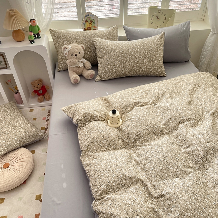 91家纺网 家纺一手货源 找家纺 丫丫家纺  2025新款13070全棉喷气小清新印花单品套件系列-四件套 柳兰霞草