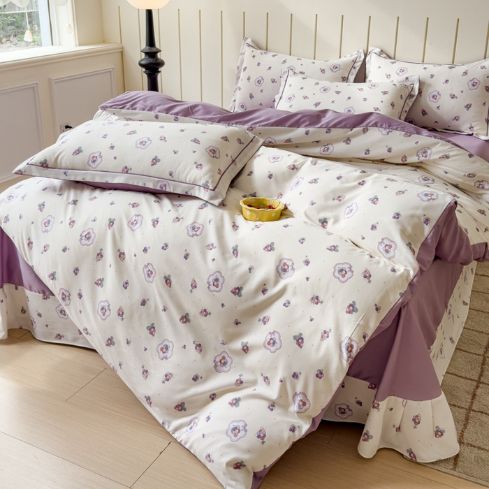 91家纺网 家纺一手货源 找家纺 可思家纺2025新款可思-简单款双层纱套件 紫葡萄