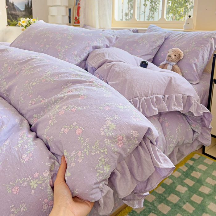 91家纺网 家纺一手货源 找家纺 （总）纽缦家纺 2025新款云感提花双层纱韩版四件套