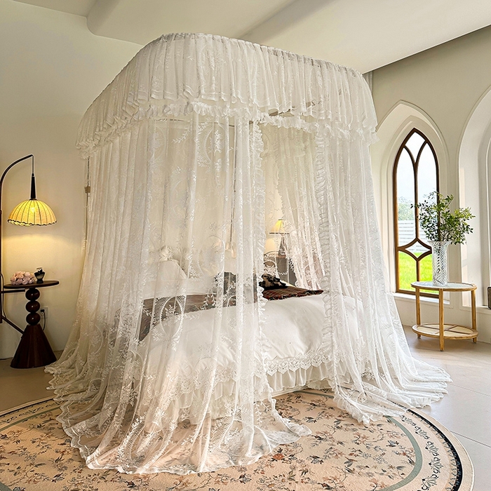 91家纺网 家纺一手货源 找家纺 都市缘蚊帐  2025新款303法式提花蕾丝蚊帐 303薇尔庄园-奶油白