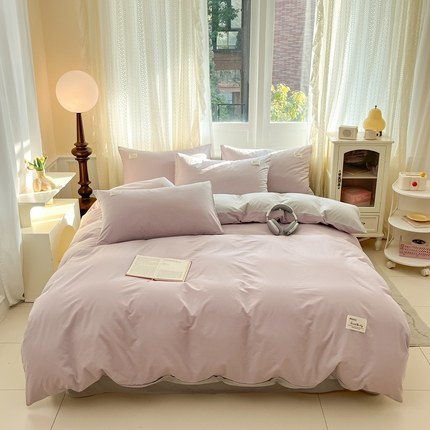 91家纺网 家纺一手货源 找家纺 寐居家纺 2025新款色织水洗棉套件 豆蔻紫+古典灰