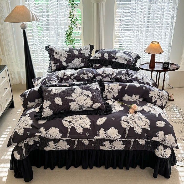 91家纺网 家纺一手货源 找家纺 金盛皇朝家纺 2025新款法式赫本风大花卉床盖四件套 和合如意