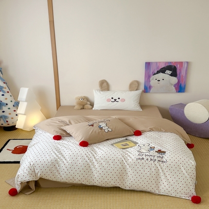 91家纺网 家纺一手货源 找家纺 桔子家纺 2025新款水洗棉蝴蝶结卡通系列 蛋糕兔（棉）