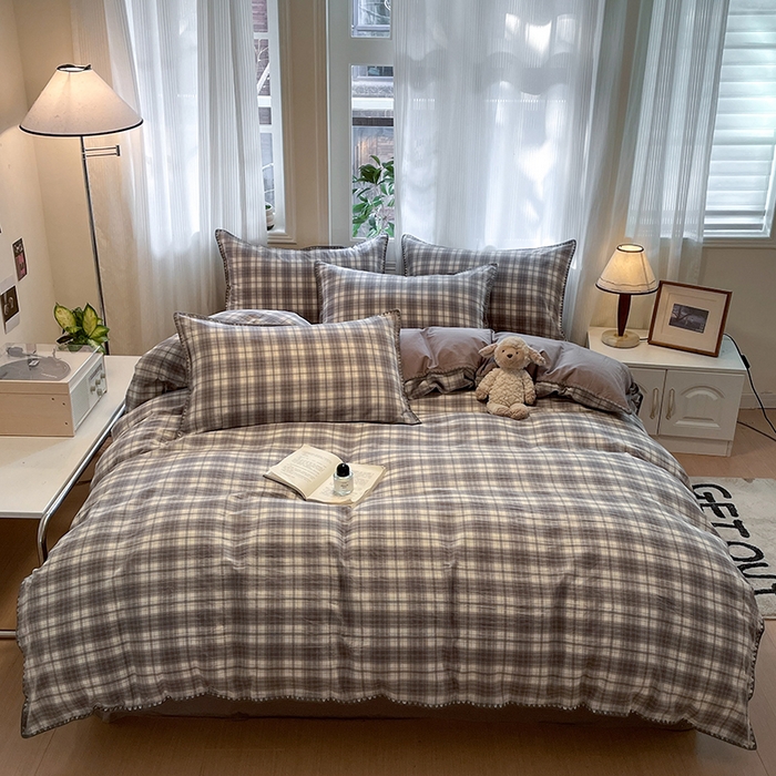 91家纺网 家纺一手货源 找家纺 （总）蓝邻家纺 2025年新款全棉水洗棉贝壳边四件套系列