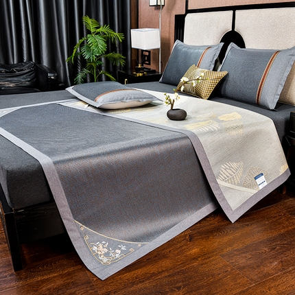 小牛席业 2025新款对角绣花-冰藤双面席凉席藤席冰藤席冰丝席竹席草席空调席乳胶席豆豆席 对角绣花-渐变冰藤墨绿