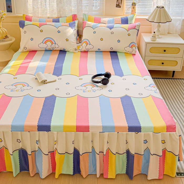 91家纺网 家纺一手货源 找家纺 （总）极梦家纺（支持定制）  2025新款春秋130克加厚植物羊绒磨毛印花单床裙三件套