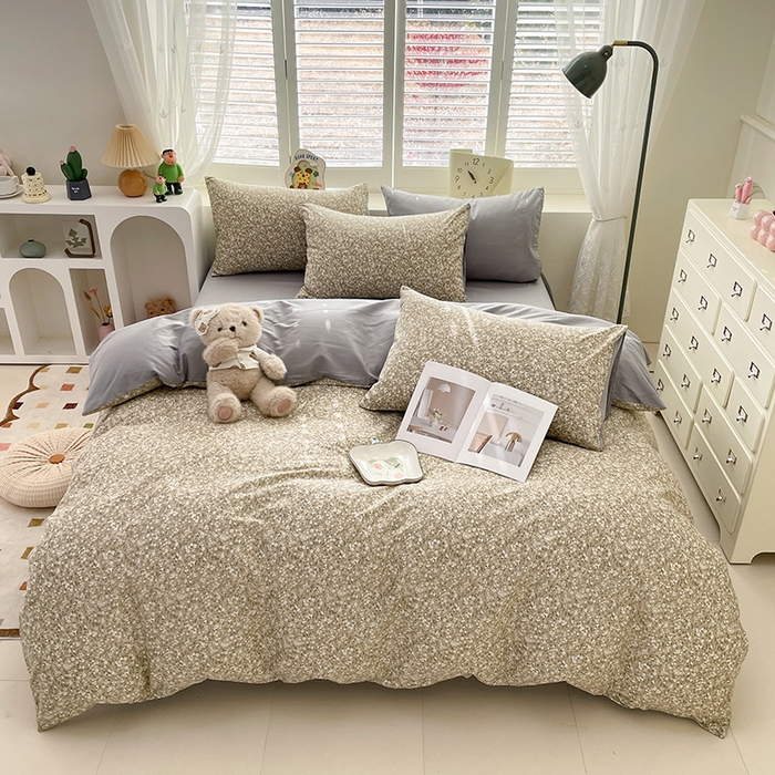 91家纺网 家纺一手货源 找家纺 丫丫家纺  2025新款13070全棉喷气小清新印花单品套件系列-四件套 柳兰霞草