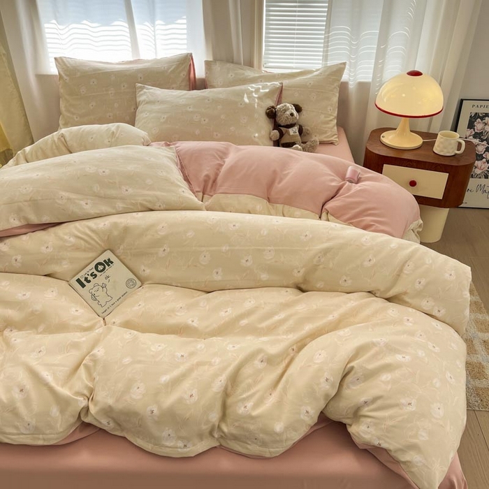 91家纺网 家纺一手货源 找家纺 新印象 2025新款有氧针织棉双层纱四件套初晴