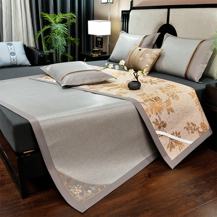 小牛席业 2025新款对角绣花-冰藤双面席凉席藤席冰藤席冰丝席竹席草席空调席乳胶席豆豆席 对角绣花-冰藤双面席银灰