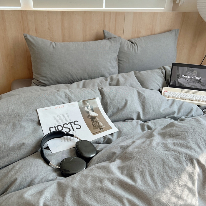 91家纺网 家纺一手货源 找家纺 雅居纺家纺 2025全棉色织水洗棉四件套 千鸟格灰