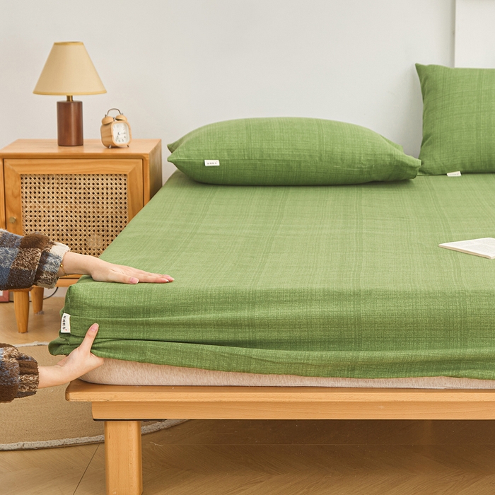 91家纺网 家纺一手货源 找家纺 棉乐町家居  2025新款原棉粗布床笠 嫩緑