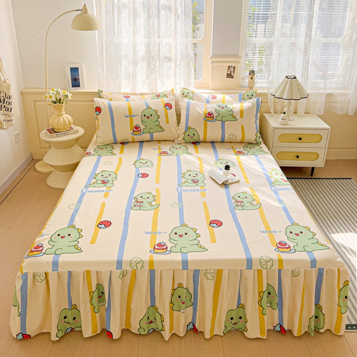 91家纺网 家纺一手货源 找家纺 极梦家纺（支持定制）  2025新款春秋130克加厚植物羊绒磨毛印花单床裙三件套 小神龙