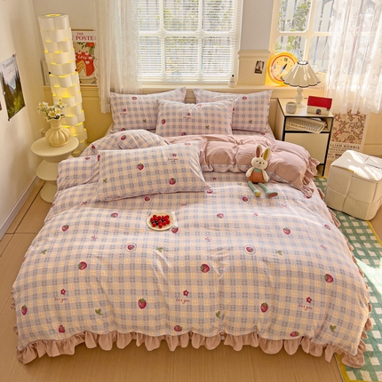 纽缦家纺 2025新款云感提花双层纱韩版四件套 有草莓的地方