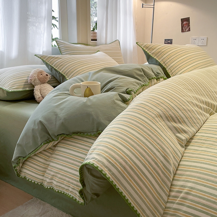 91家纺网 家纺一手货源 找家纺 蓝邻家纺 2025年新款全棉水洗棉贝壳边四件套系列 柒夏