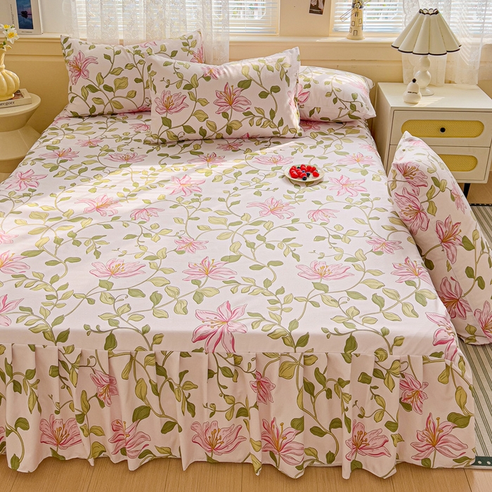 91家纺网 家纺一手货源 找家纺 极梦家纺（支持定制）  2025新款春秋130克加厚植物羊绒磨毛印花单床裙三件套 花韵佳人