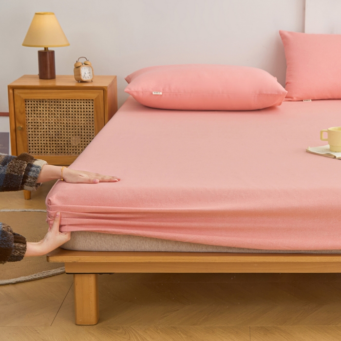 91家纺网 家纺一手货源 找家纺 棉乐町家居  2025新款原棉粗布床笠 樱花粉