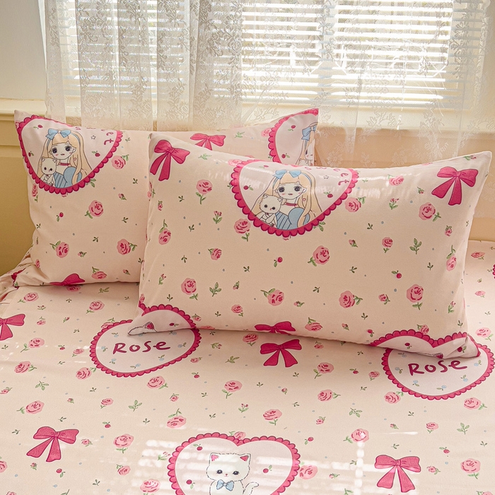 91家纺网 家纺一手货源 找家纺 极梦家纺（支持定制）  2025新款春秋130克加厚植物羊绒磨毛印花单床裙三件套 最爱猫咪