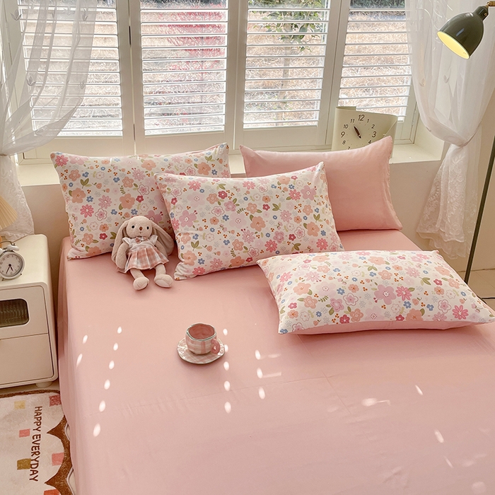 91家纺网 家纺一手货源 找家纺 丫丫家纺 2025全棉13070单床单床笠纯棉单品枕套床笠床单（有预缩尺寸 售后无忧 免费提供买家秀） 粉色浪漫