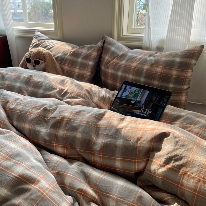 91家纺网 家纺一手货源 找家纺 雅居纺家纺 2025全棉色织水洗棉四件套 洛卡灰