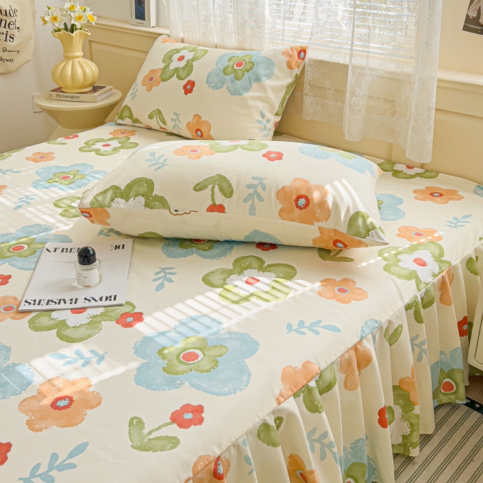 91家纺网 家纺一手货源 找家纺 极梦家纺（支持定制）  2025新款春秋130克加厚植物羊绒磨毛印花单床裙三件套 云朵泡芙