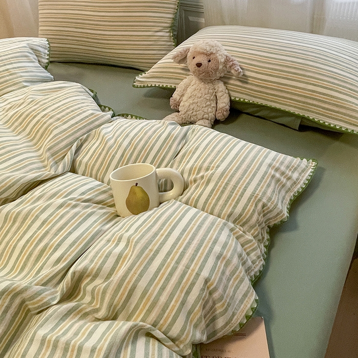 91家纺网 家纺一手货源 找家纺 蓝邻家纺 2025年新款全棉水洗棉贝壳边四件套系列 柒夏