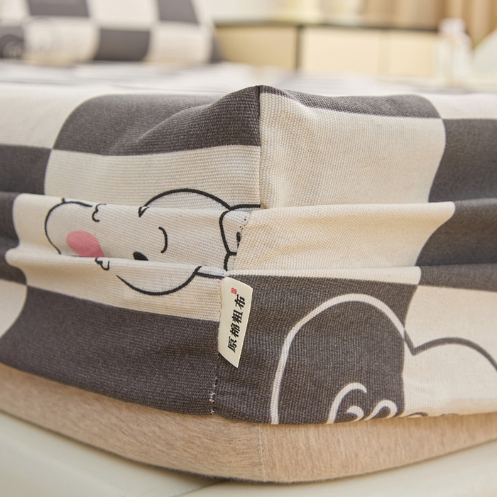 91家纺网 家纺一手货源 找家纺 棉乐町家居  2025新款原棉粗布床笠 lucky兔