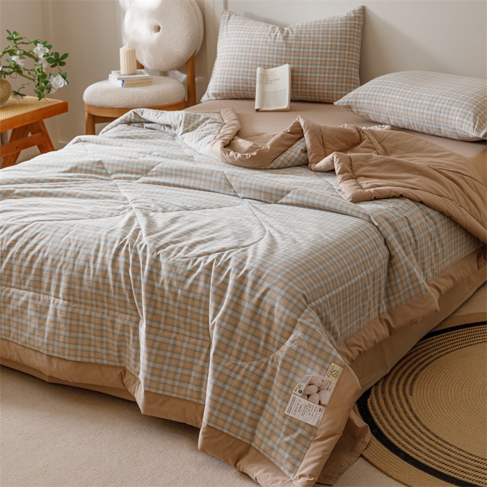 91家纺网 家纺一手货源 找家纺 恬思语家纺 2025新款全棉色织水洗棉棉花夏被  瑞吉斯 绿