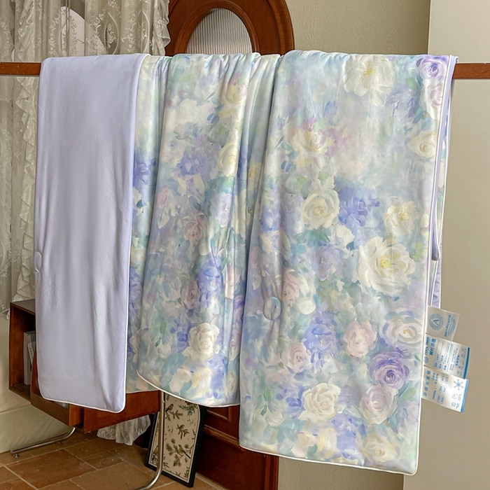 91家纺网 家纺一手货源 找家纺 小禹仔 2025新款针织凉感丝印花夏被夏凉被 迷香紫