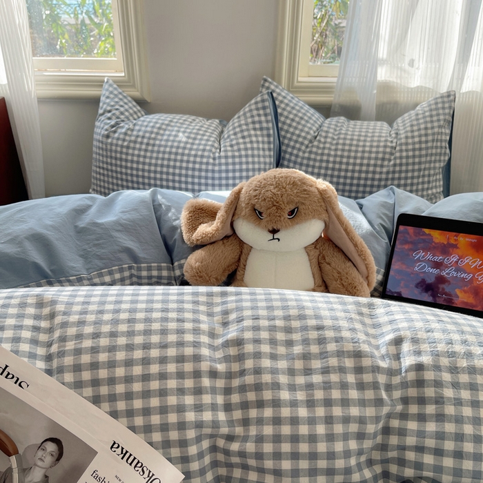 91家纺网 家纺一手货源 找家纺 雅居纺家纺 2025全棉色织水洗棉四件套 蓝小格