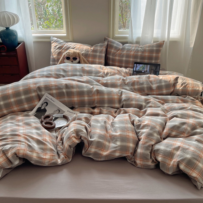 91家纺网 家纺一手货源 找家纺 雅居纺家纺 2025全棉色织水洗棉四件套 洛卡灰