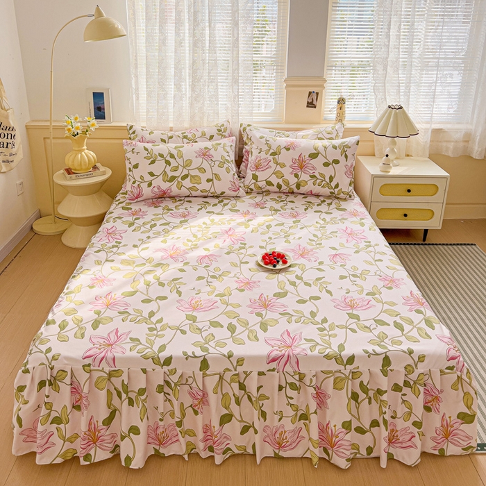 91家纺网 家纺一手货源 找家纺 极梦家纺（支持定制）  2025新款春秋130克加厚植物羊绒磨毛印花单床裙三件套 花韵佳人