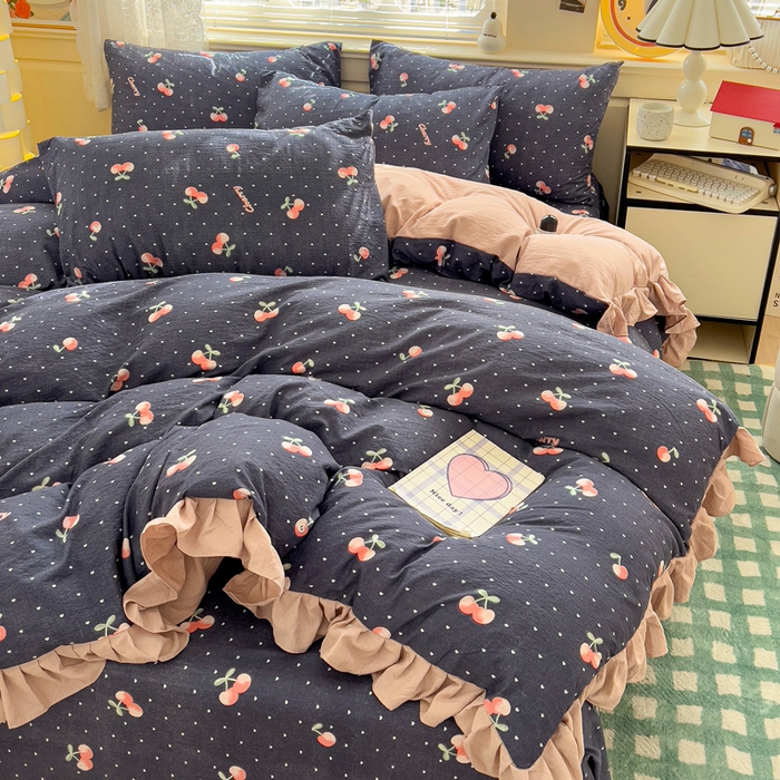 91家纺网 家纺一手货源 找家纺 纽缦家纺 2025新款云感提花双层纱韩版四件套 大吉大厘