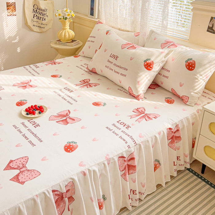 91家纺网 家纺一手货源 找家纺 极梦家纺（支持定制）  2025新款春秋130克加厚植物羊绒磨毛印花单床裙三件套 公主心愿