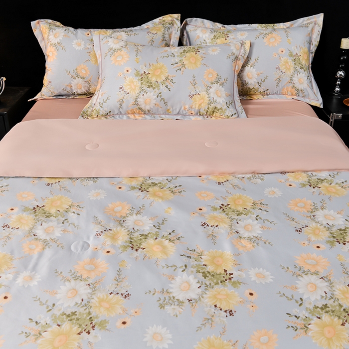 91家纺网 家纺一手货源 找家纺 千嘻汇2025新款水洗天丝真丝夏被四件套夏凉被空调被 太阳花