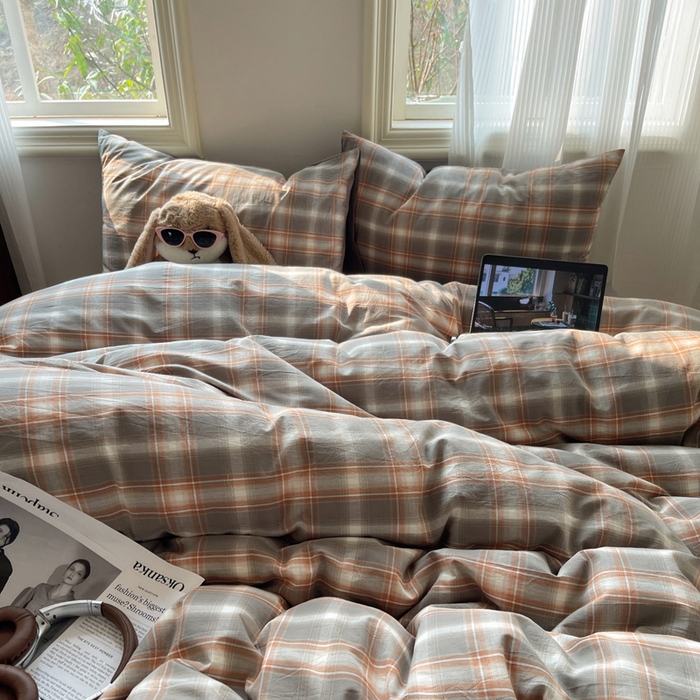 91家纺网 家纺一手货源 找家纺 雅居纺家纺 2025全棉色织水洗棉四件套 洛卡灰