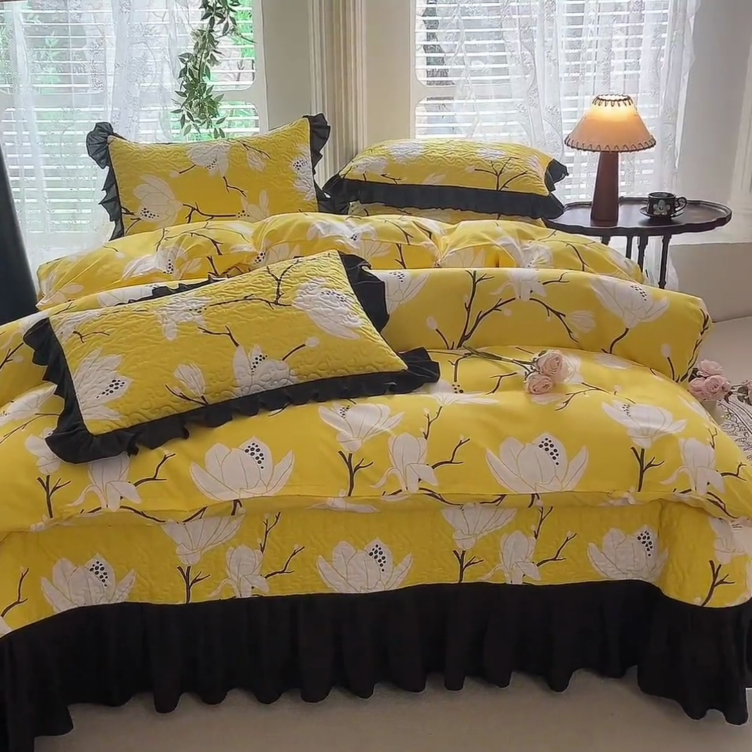 91家纺网 家纺一手货源 找家纺 金盛皇朝家纺 2025新款法式赫本风大花卉床盖四件套 金玉满堂