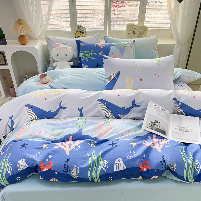 91家纺网 家纺一手货源 找家纺 丫丫家纺   2025全棉13070单被套印花小清新卡通碎花纯棉单品被套枕套（有预缩售后无忧 免费提供买家秀） 鲸鱼