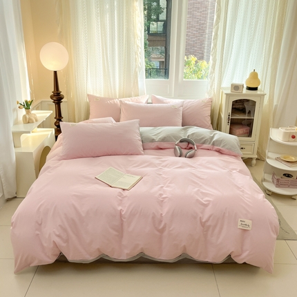 寐居家纺 2025新款色织水洗棉套件 春野粉+古典灰