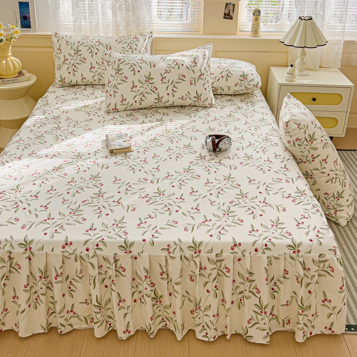 91家纺网 家纺一手货源 找家纺 极梦家纺（支持定制）  2025新款春秋130克加厚植物羊绒磨毛印花单床裙三件套 相思红果