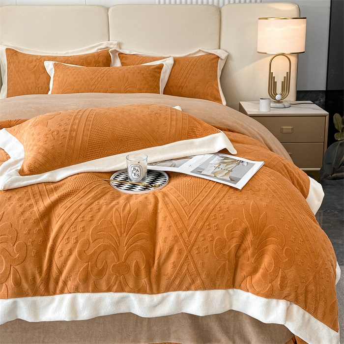 91家纺网 家纺一手货源 找家纺 金喜 2025新款高品质牛奶绒拼角四件套 南法假日-枫糖