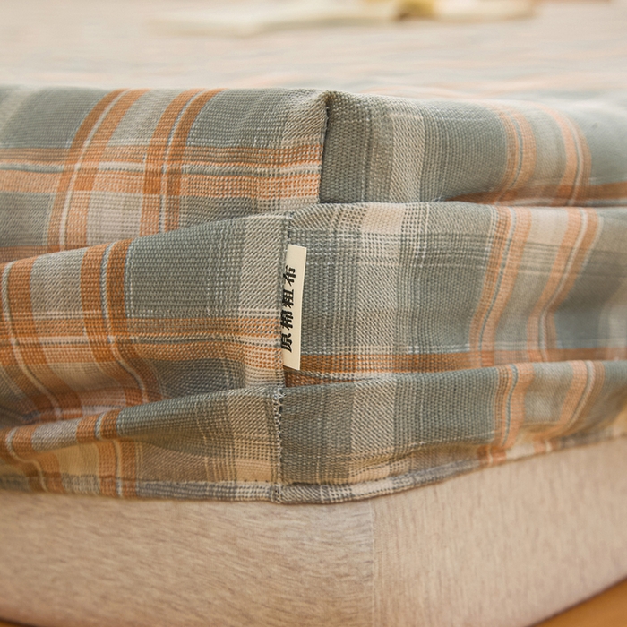 91家纺网 家纺一手货源 找家纺 棉乐町家居  2025新款原棉粗布床笠 摩卡格