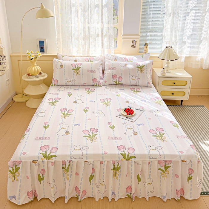 91家纺网 家纺一手货源 找家纺 极梦家纺（支持定制）  2025新款春秋130克加厚植物羊绒磨毛印花单床裙三件套 爱伊菲兔