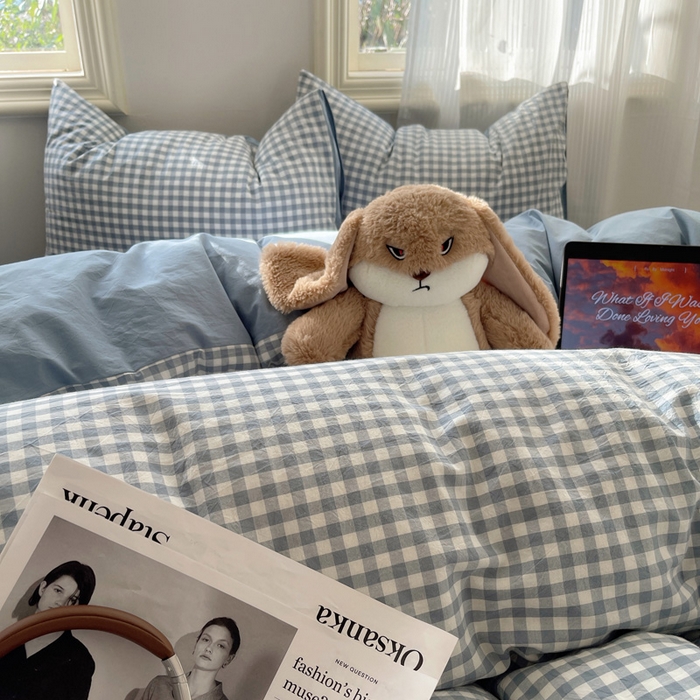 91家纺网 家纺一手货源 找家纺 雅居纺家纺 2025全棉色织水洗棉四件套 蓝小格