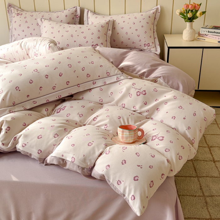 91家纺网 家纺一手货源 找家纺 可思家纺2025新款可思-简单款双层纱套件 紫豹纹