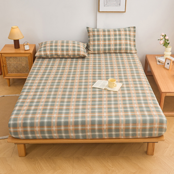 91家纺网 家纺一手货源 找家纺 棉乐町家居  2025新款原棉粗布床笠 摩卡格