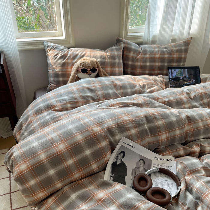 91家纺网 家纺一手货源 找家纺 雅居纺家纺 2025全棉色织水洗棉四件套 洛卡灰